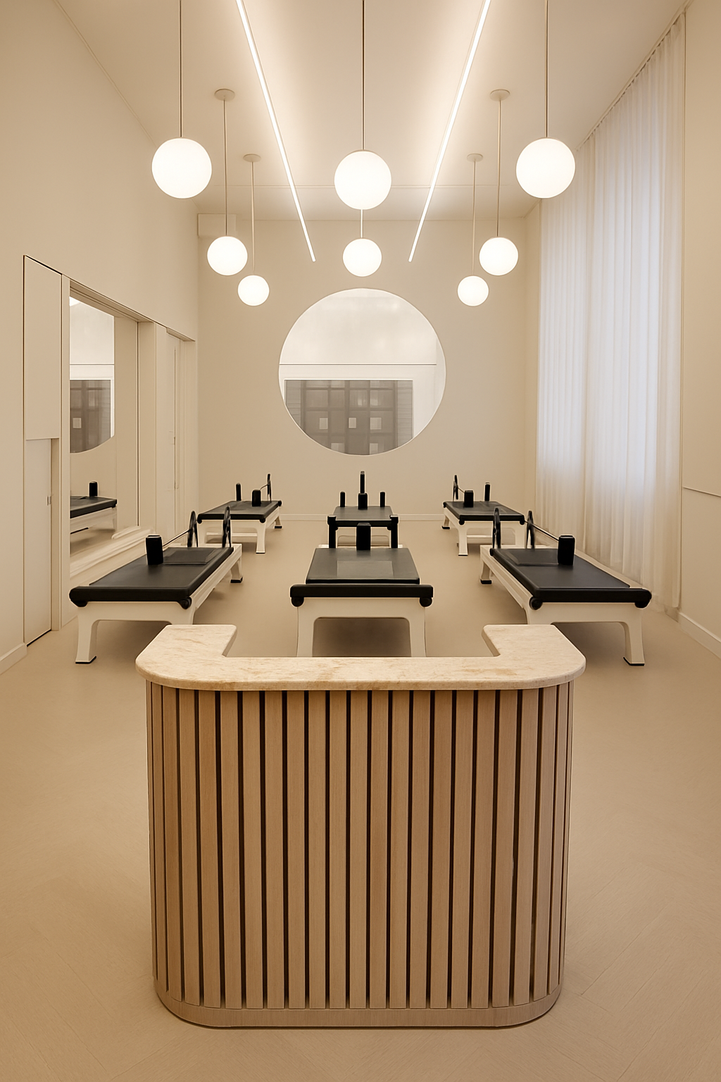 Slatt Reception Desk Light Wood Finish